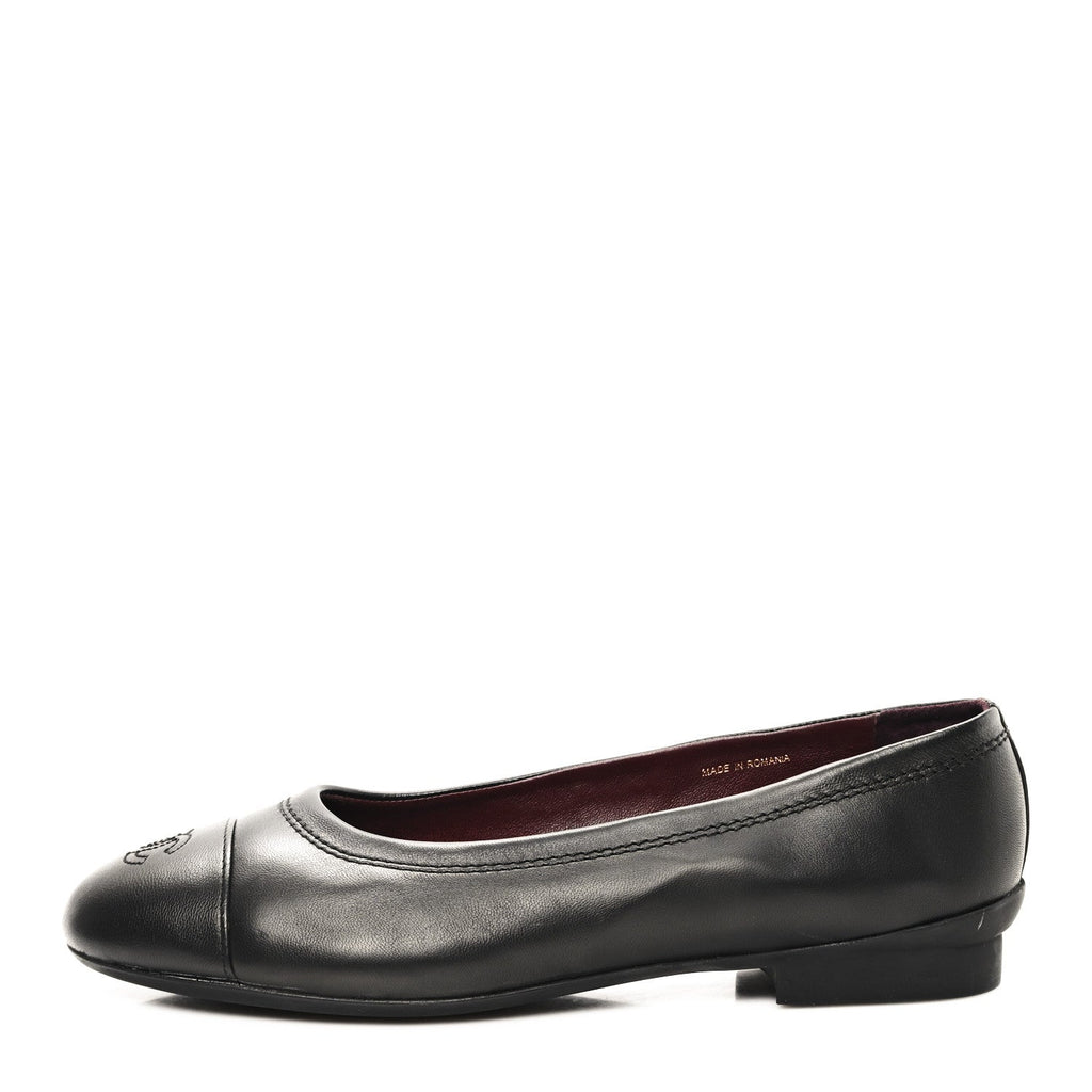 Lambskin Cap Toe CC Uniform Ballerina Flats 39 Black