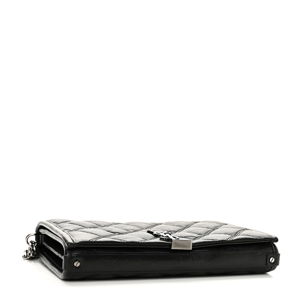 Lambskin Diamond Quilted Becky Chain Wallet Black