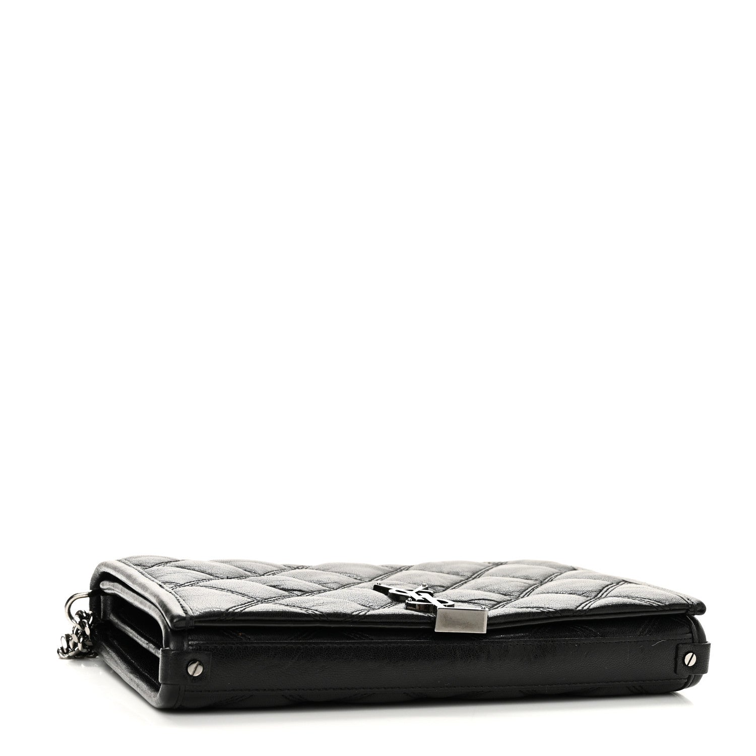 Lambskin Diamond Quilted Becky Chain Wallet Black
