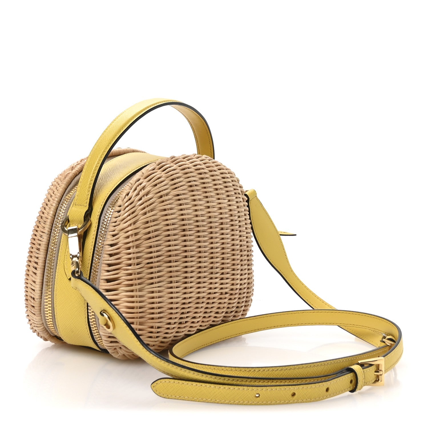 Wicker Saffiano Midolino Odette Top Handle Bag Naturale Sol