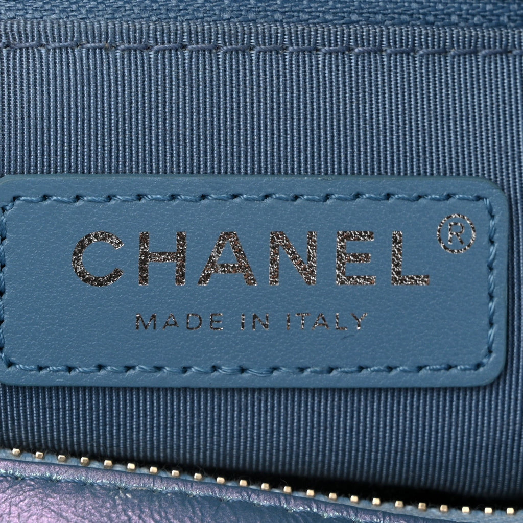 Iridescent Aged Calfskin Quilted Small Gabrielle Hobo Blue