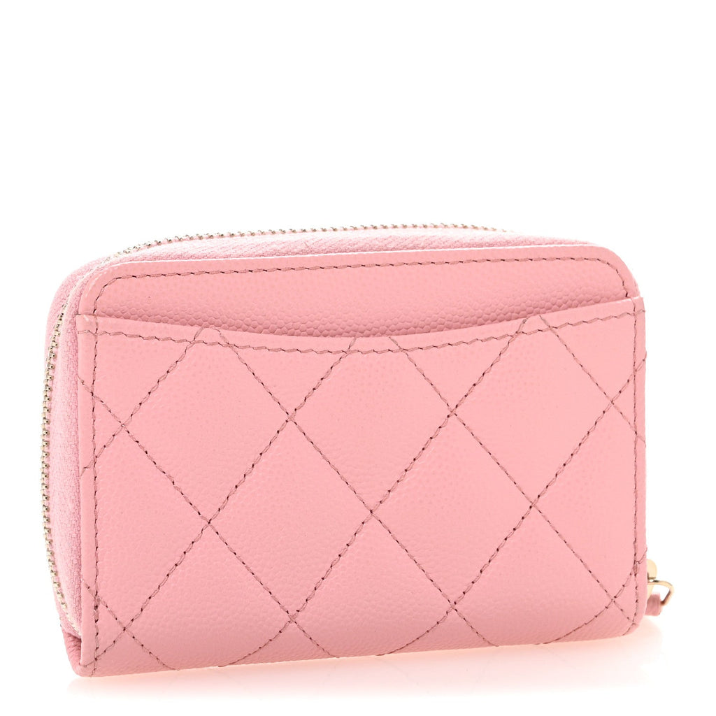 Caviar Quilted Zip Coin Purse Light Pink