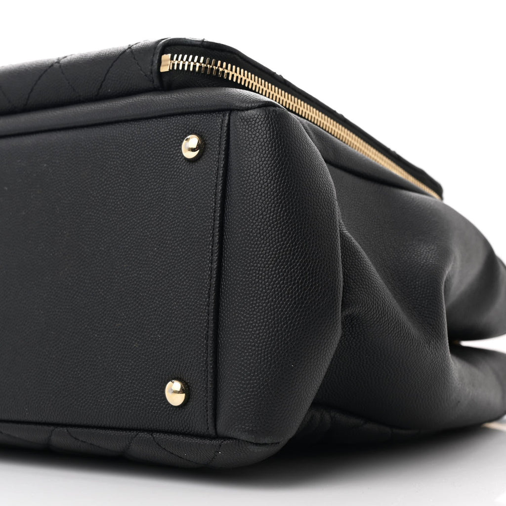 Caviar Quilted Large Business Affinity Shopping Bag Black