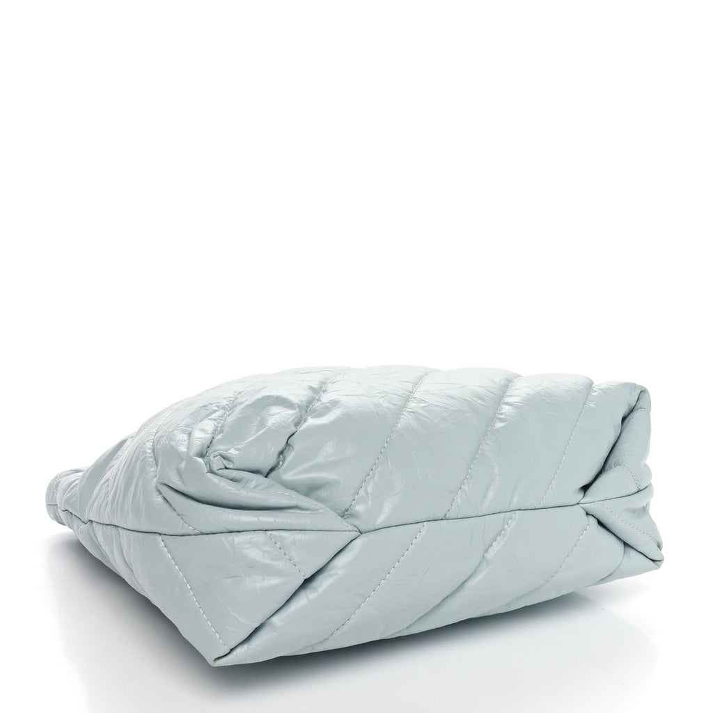 Crushed Calfskin Quilted Crush Small Tote Bag Light Blue