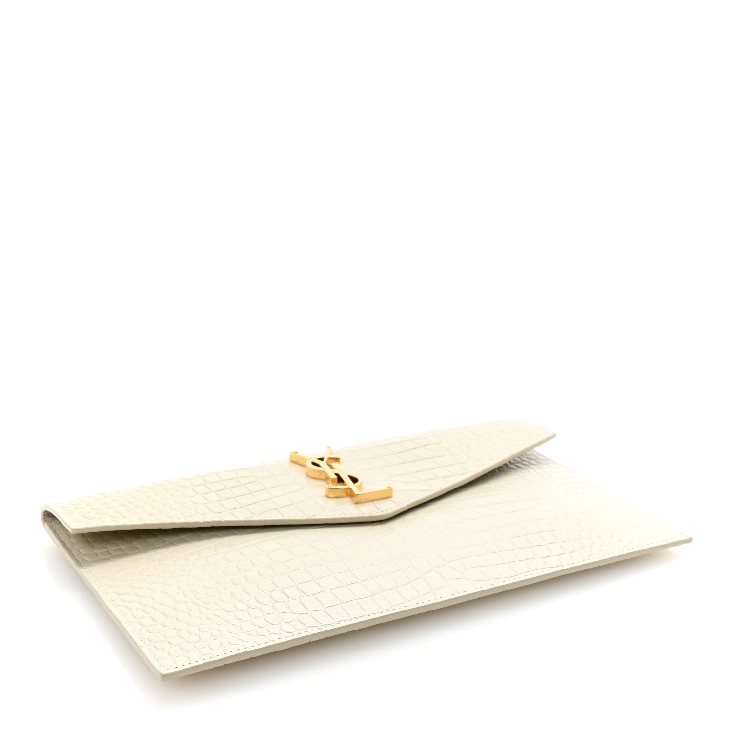Calfskin Crocodile Embossed Uptown Monogram Clutch Crema Soft