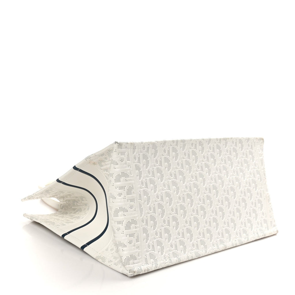 Calfskin Perforated Oblique Medium Book Tote White Blue