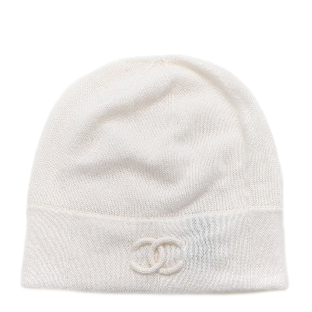 Silk Knit CC Beanie Hat White