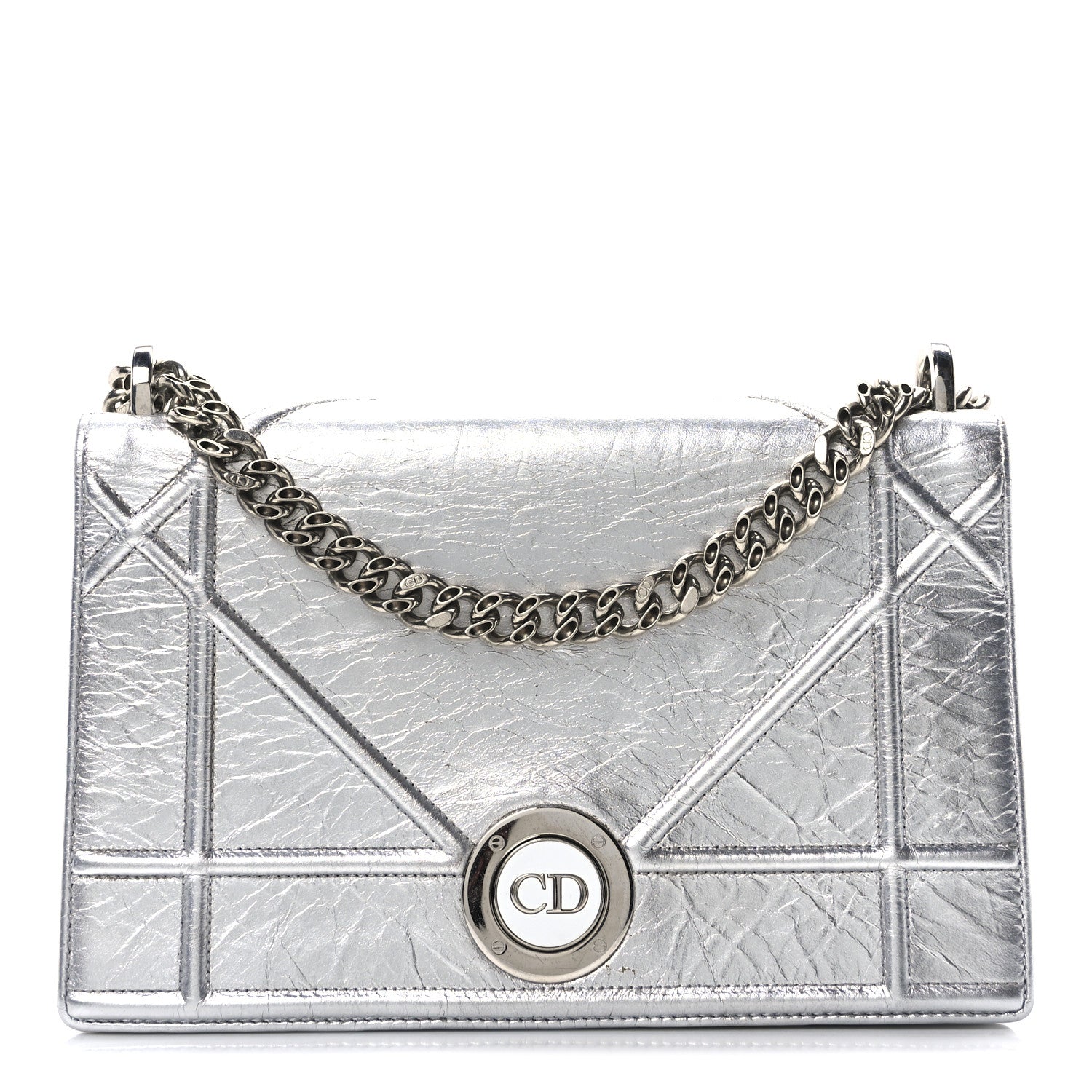 Metallic Crinkled Lambskin Medium Diorama Flap Bag Silver