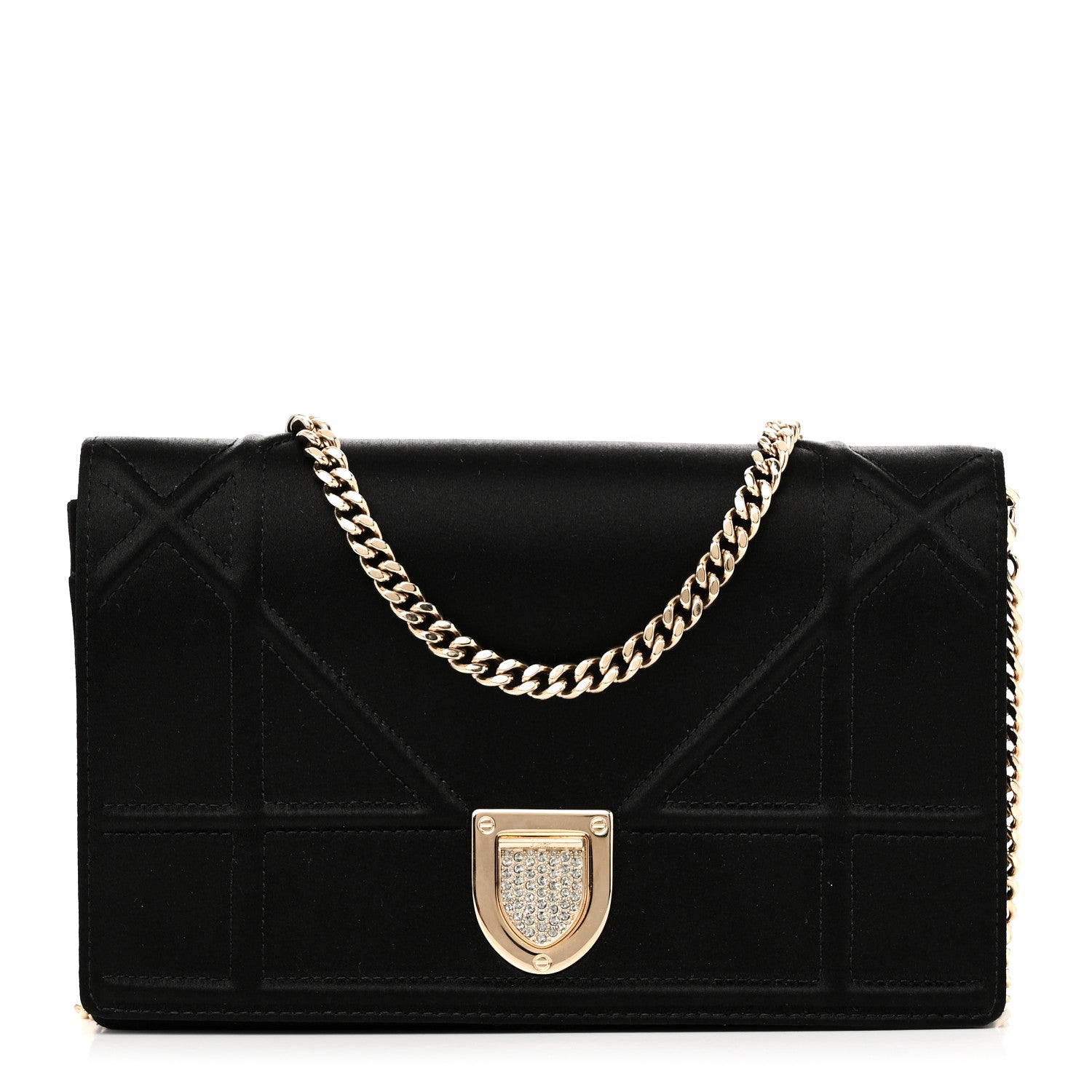 Satin Diorama Wallet on Chain Pouch Black