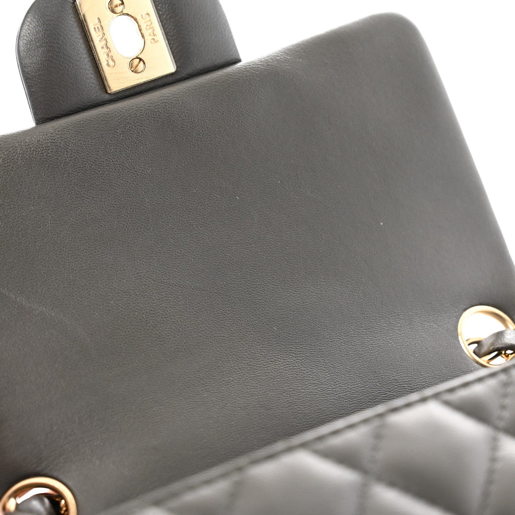 Lambskin Quilted Mini Square Flap Dark Grey