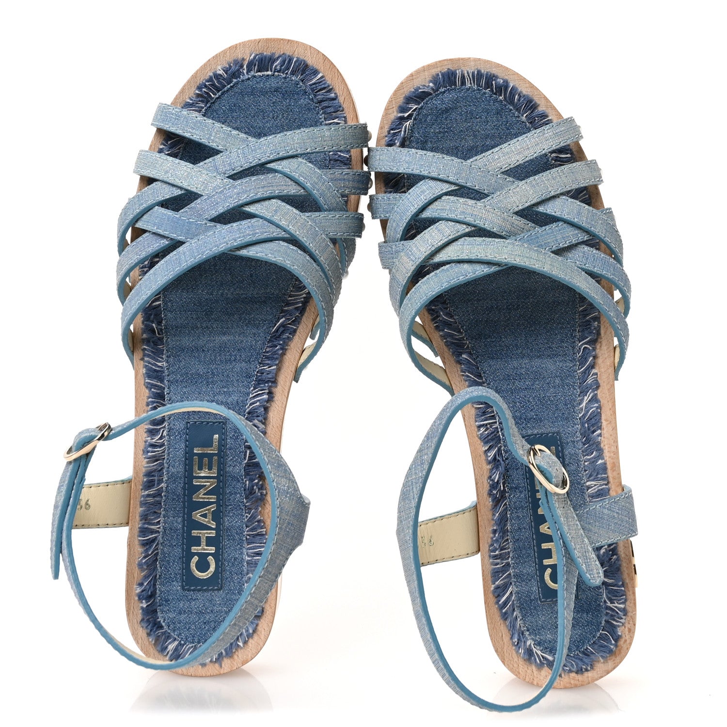 Denim Cork Pearl Sandals 39 Blue