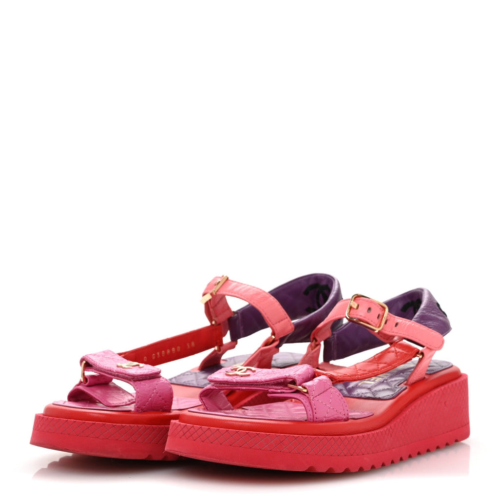 Lambskin Logo Platform Sandals 38 Red Purple Orange