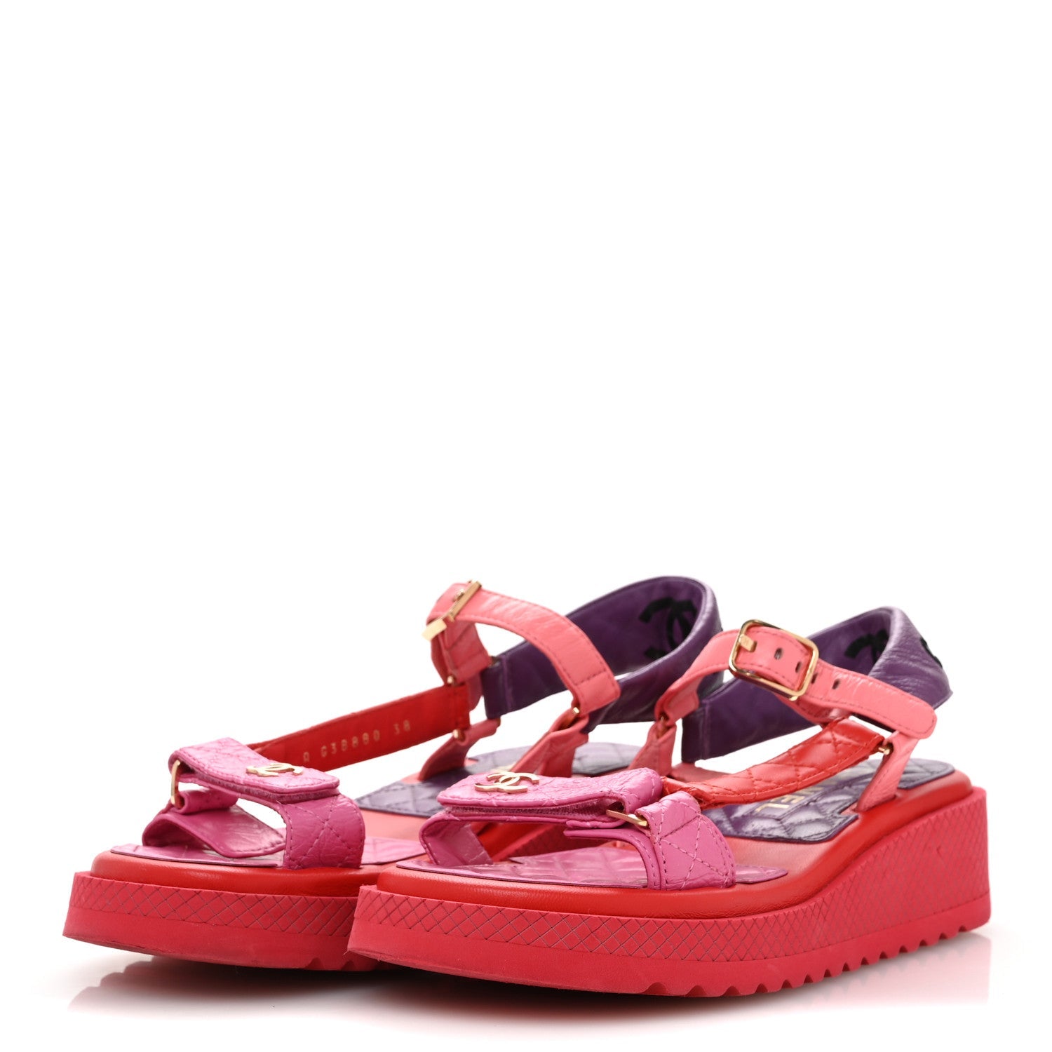 Lambskin Logo Platform Sandals 38 Red Purple Orange