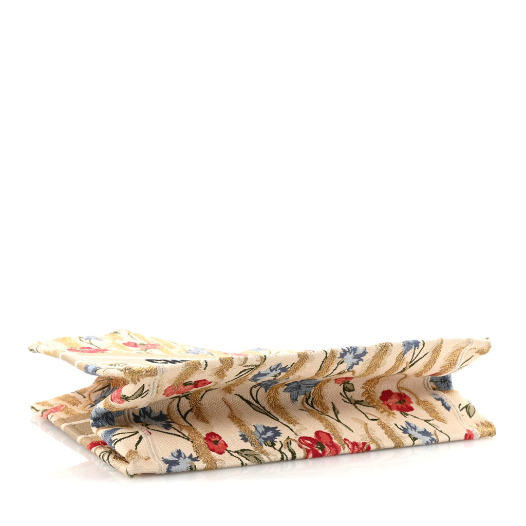 Canvas Embroidered Medium Hibiscus Book Tote Beige Multicolor