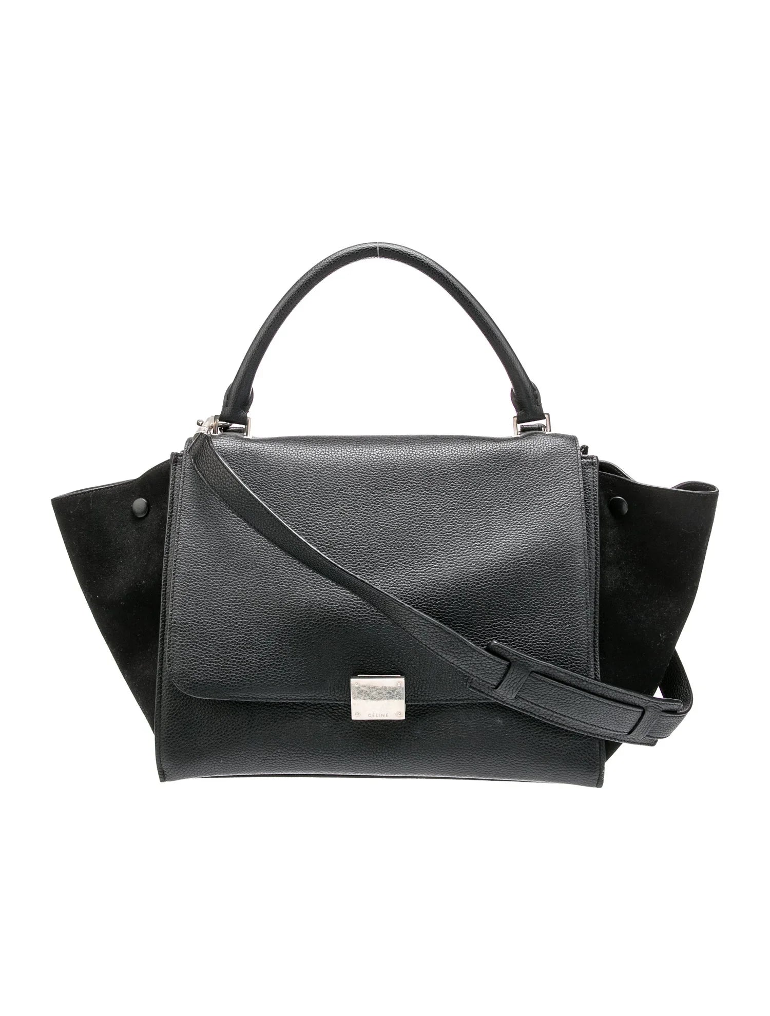 CÉLINE DRUMMED CALFSKIN SUEDE TRAPEZE MEDIUM SHOULDER BAG