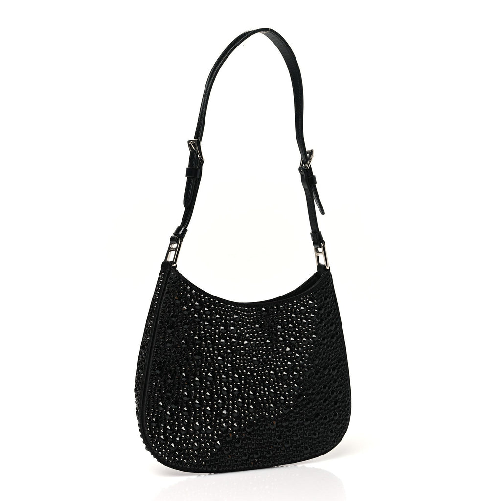 Satin Crystal Cleo Adjustable Strap Shoulder Bag Black