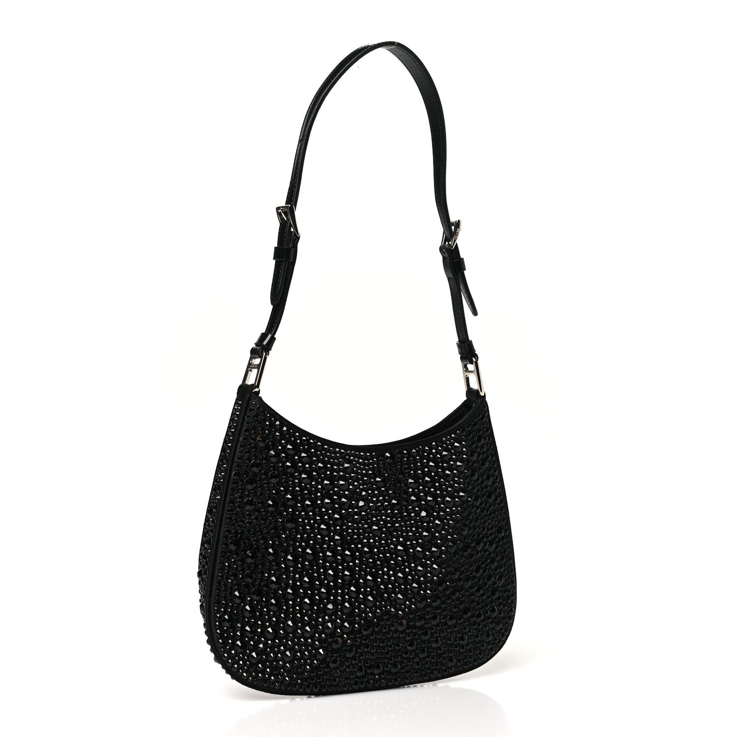 Satin Crystal Cleo Adjustable Strap Shoulder Bag Black