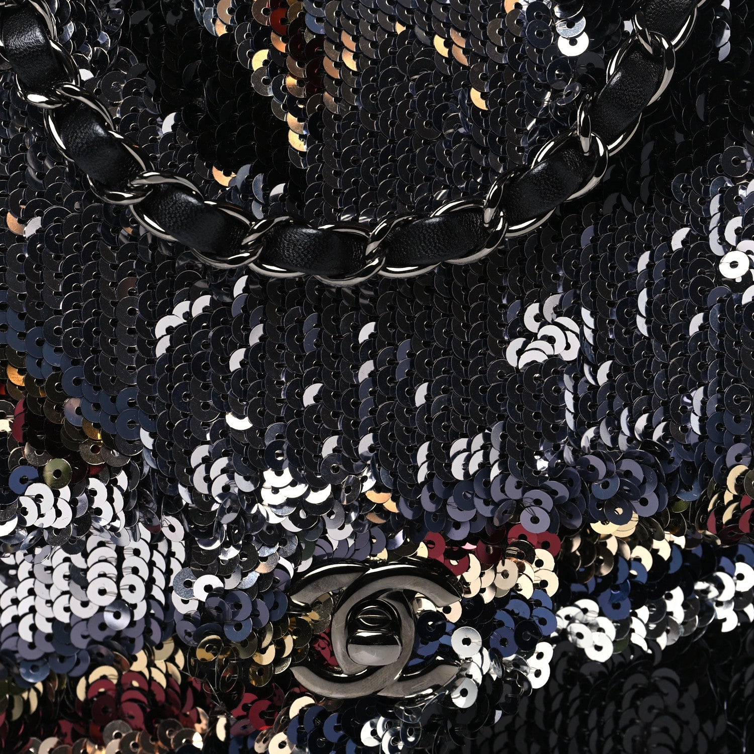 Sequin Medium Single Flap Silver Black Multicolor