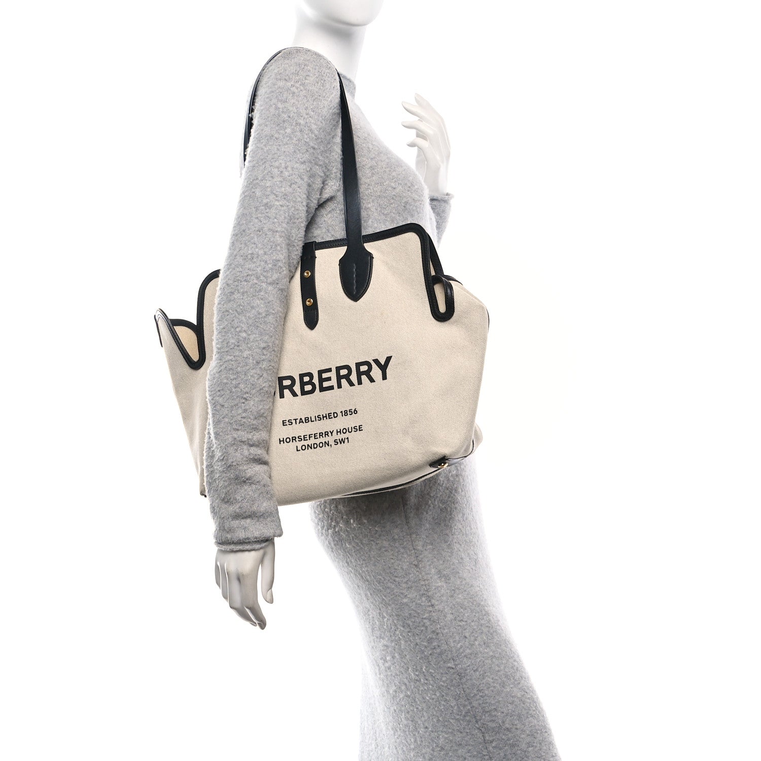 Cotton Soft Canvas Calfskin Medium Belt Tote Natural Black