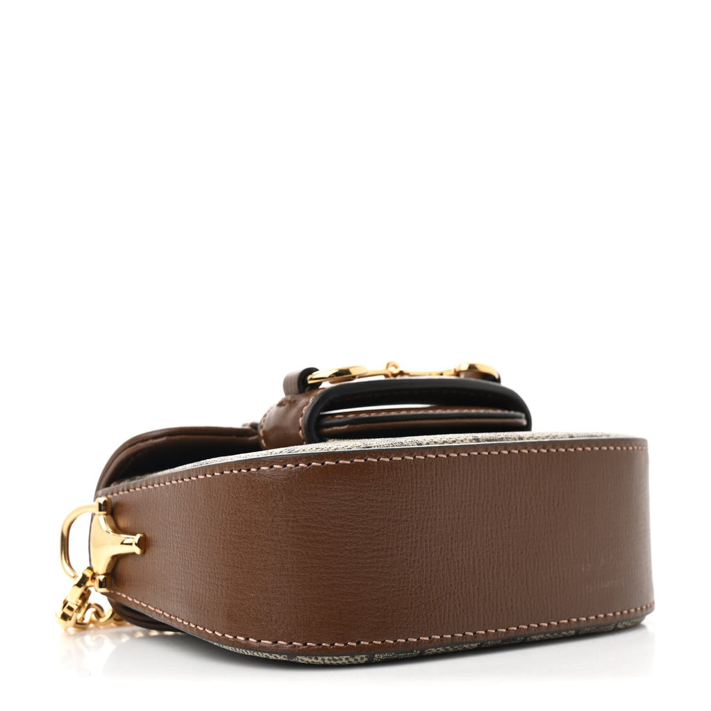 GG Supreme Monogram Azalea Calfskin Web Horsebit 1955 Wallet On Strap Beige Ebony Brown Sugar