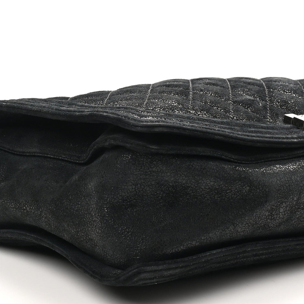 Iridescent Calfskin Quilted XL Gentle Boy Flap Black