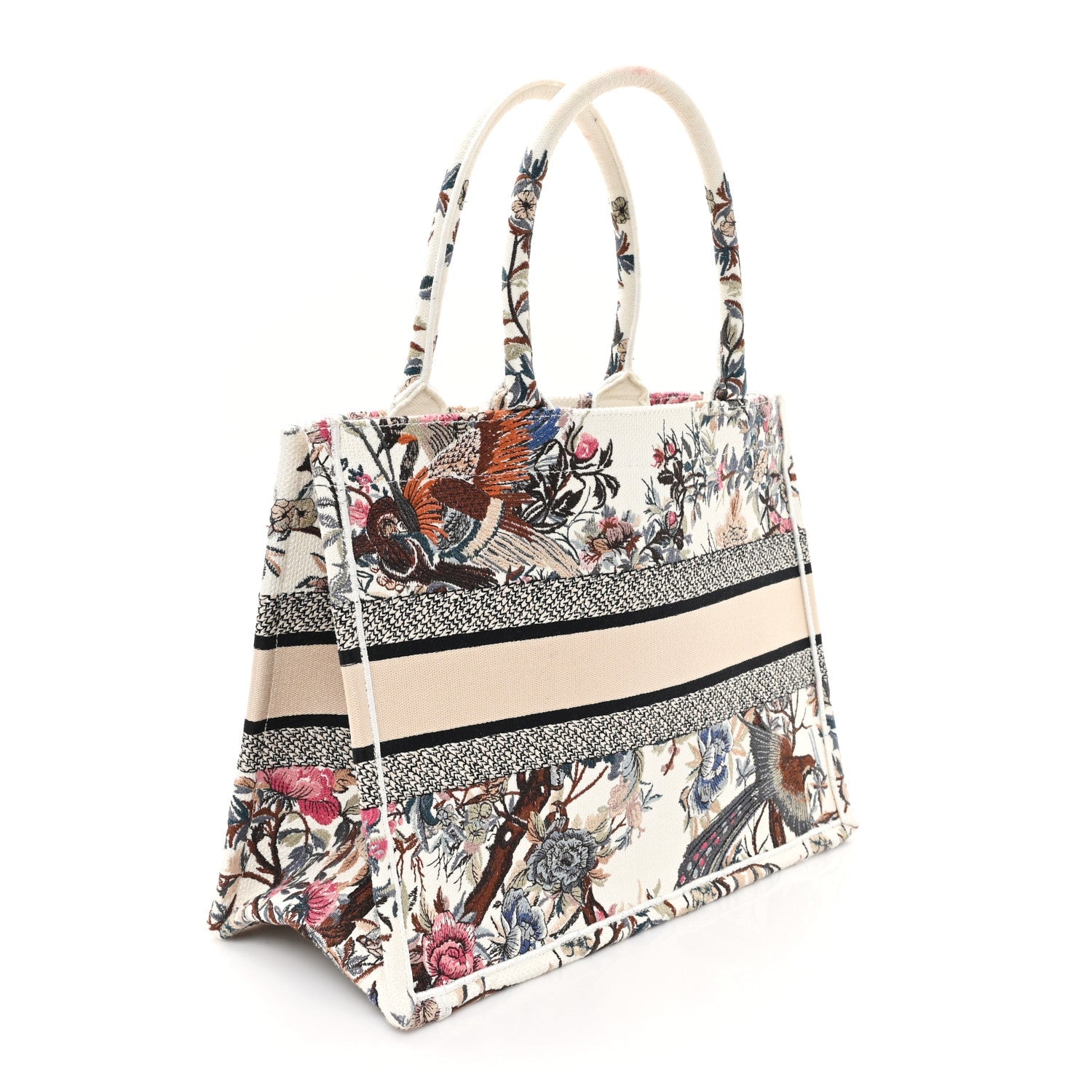 Canvas Embroidered Medium Jardin D'Hiver Book Tote Latte Multicolor