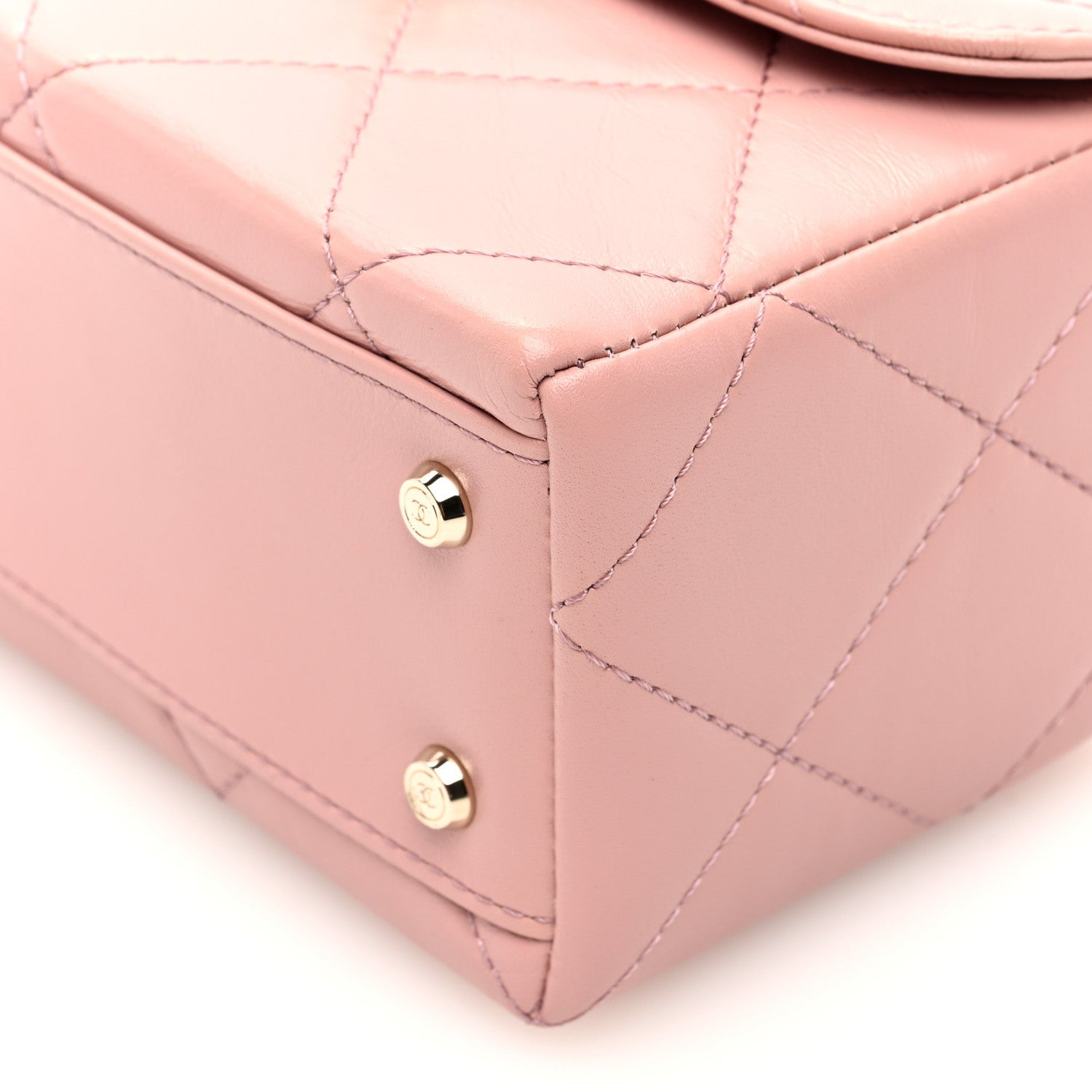 Shiny Calfskin Quilted CC Handle Vanity Flap Bag Pink