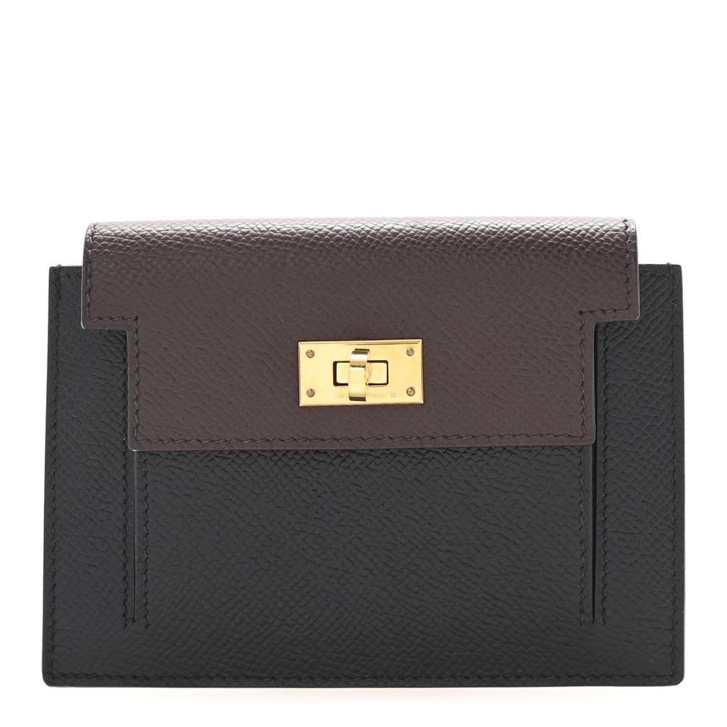 Epsom Tricolor Kelly Pocket Compact Wallet Black Rouge H Bleu Saphir