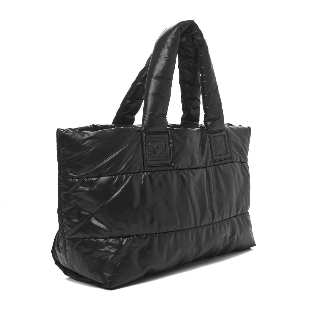 Nylon Quilted Medium Coco Cocoon Reversible Tote Black