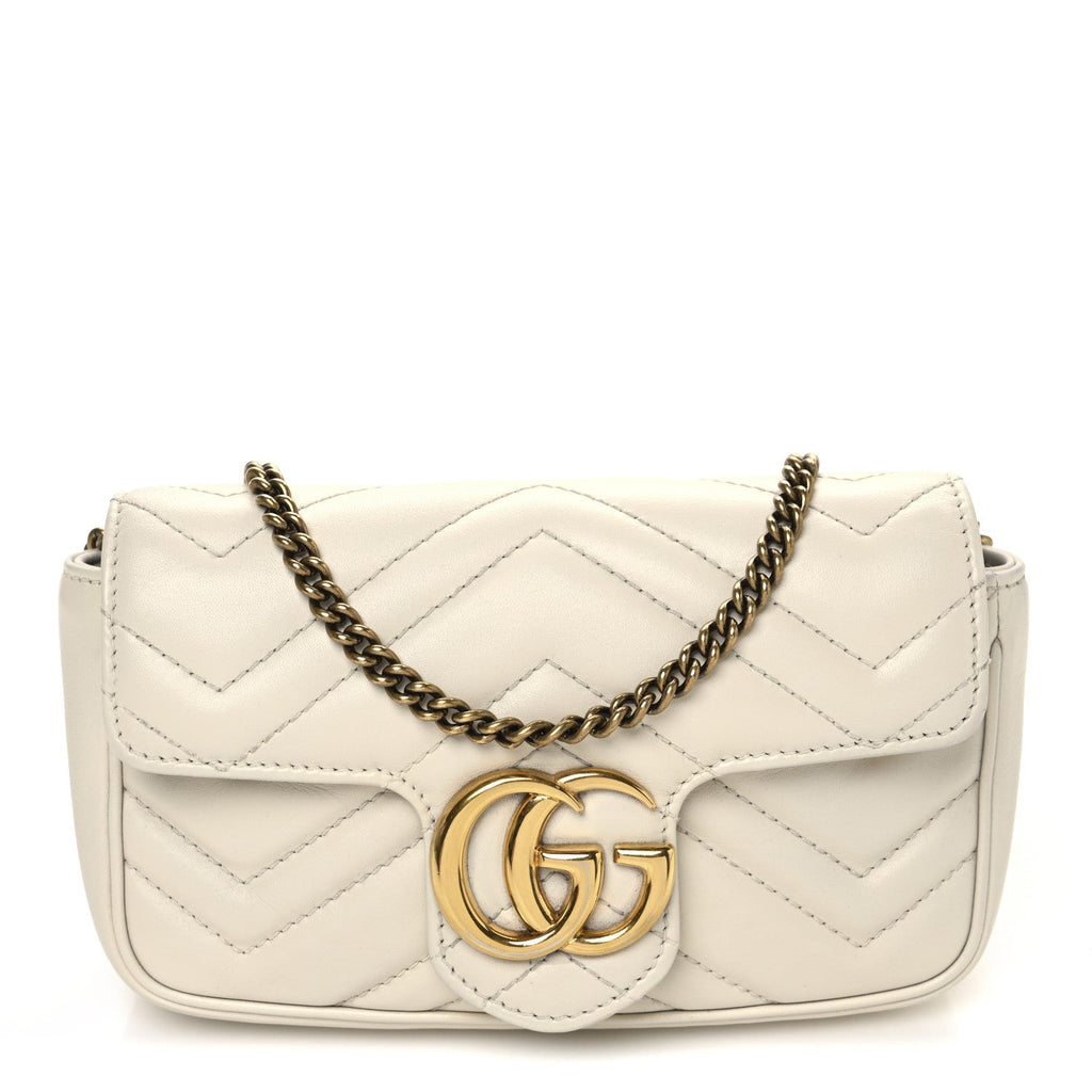 Calfskin Matelasse Super Mini GG Marmont Shoulder Bag White