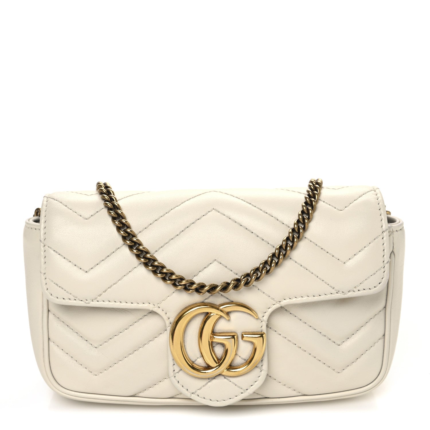Calfskin Matelasse Super Mini GG Marmont Shoulder Bag White