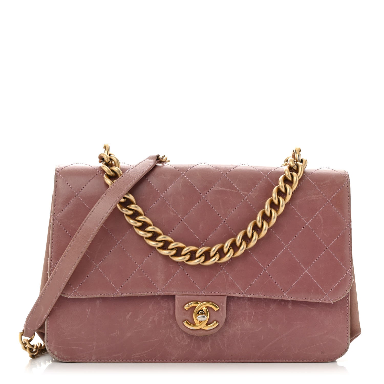 Calfskin Quilted Straight Lined Flap Purple