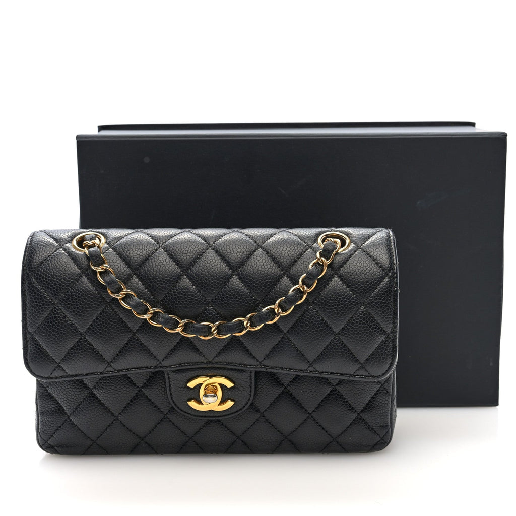 Caviar Quilted Small Double Flap Black