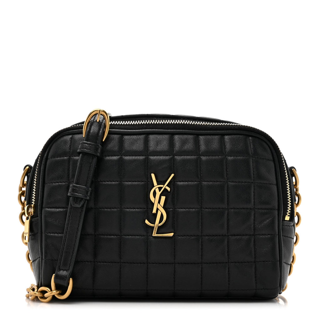 Lambskin Carre Quilted Cassandre Mini Camera Bag Black