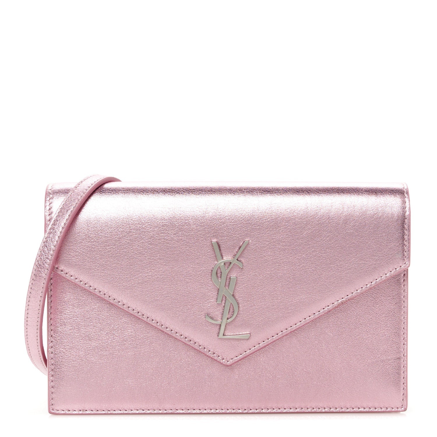 Metallic Calfskin Monogram Envelope Chain Wallet New Azalea