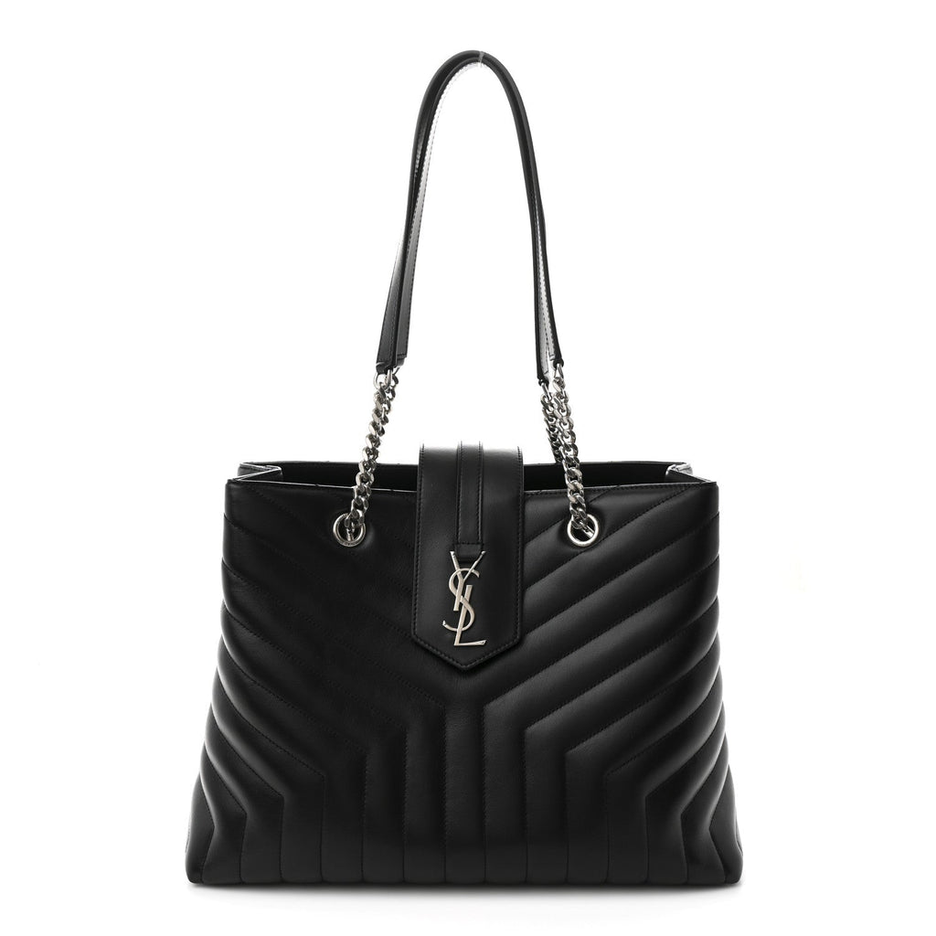 Calfskin Y Quilted Monogram Large Loulou Shopper Black