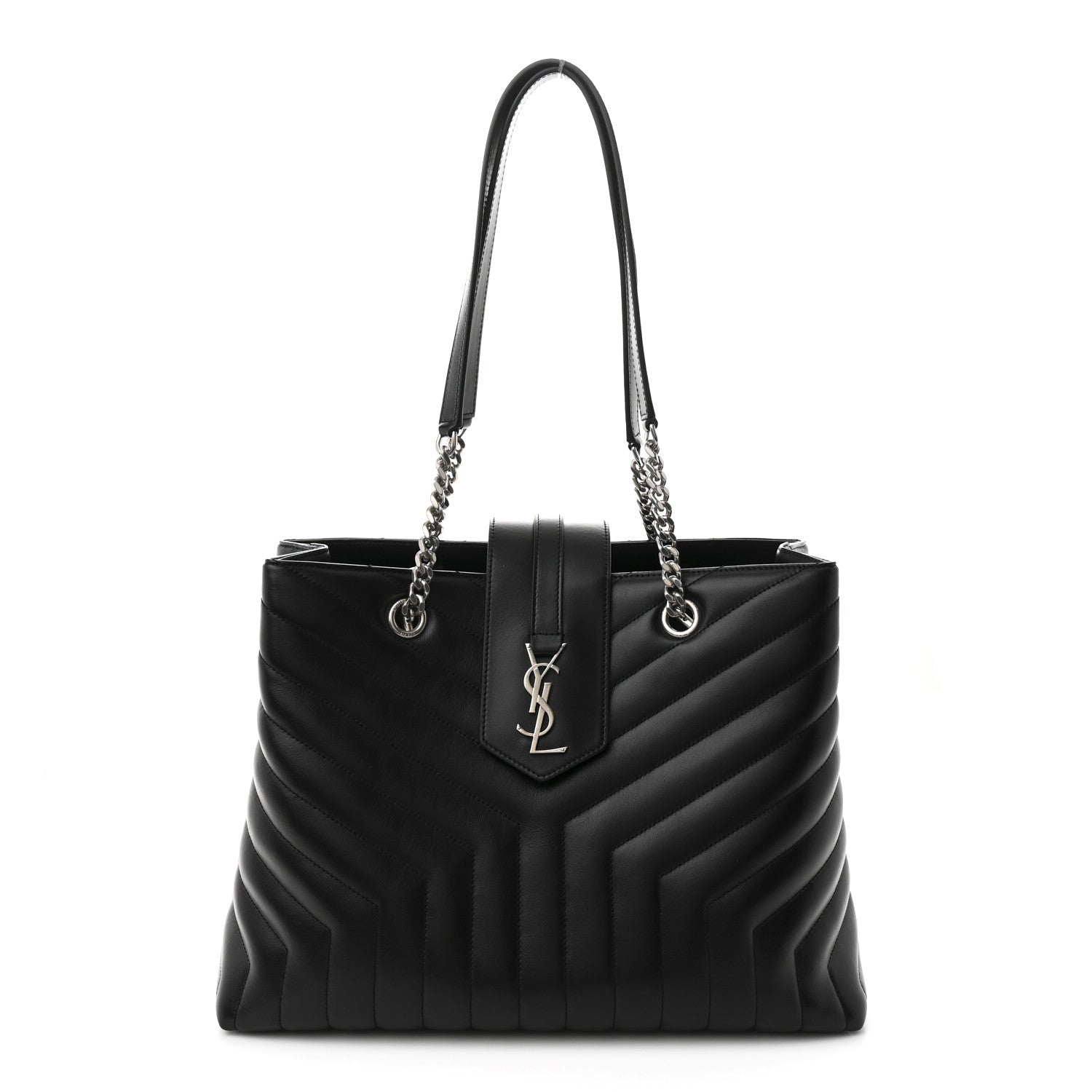 Calfskin Y Quilted Monogram Large Loulou Shopper Black