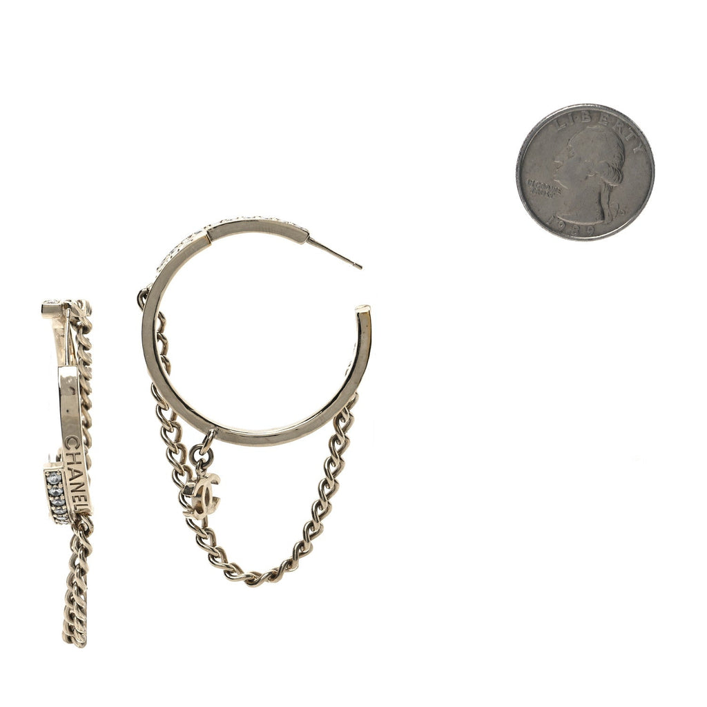 Metal Crystal Chain CC Hoop Earrings Gold