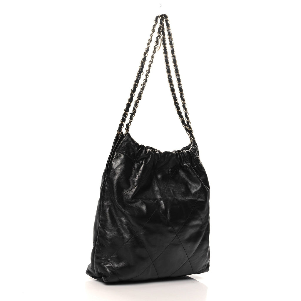 Shiny Calfskin Quilted Small Chanel 22 Black