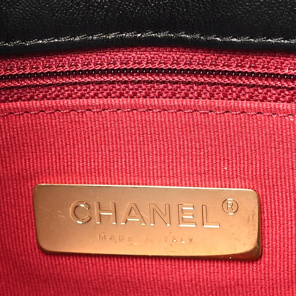 Lambskin Quilted Chanel 19 East West Shopping Bag Black