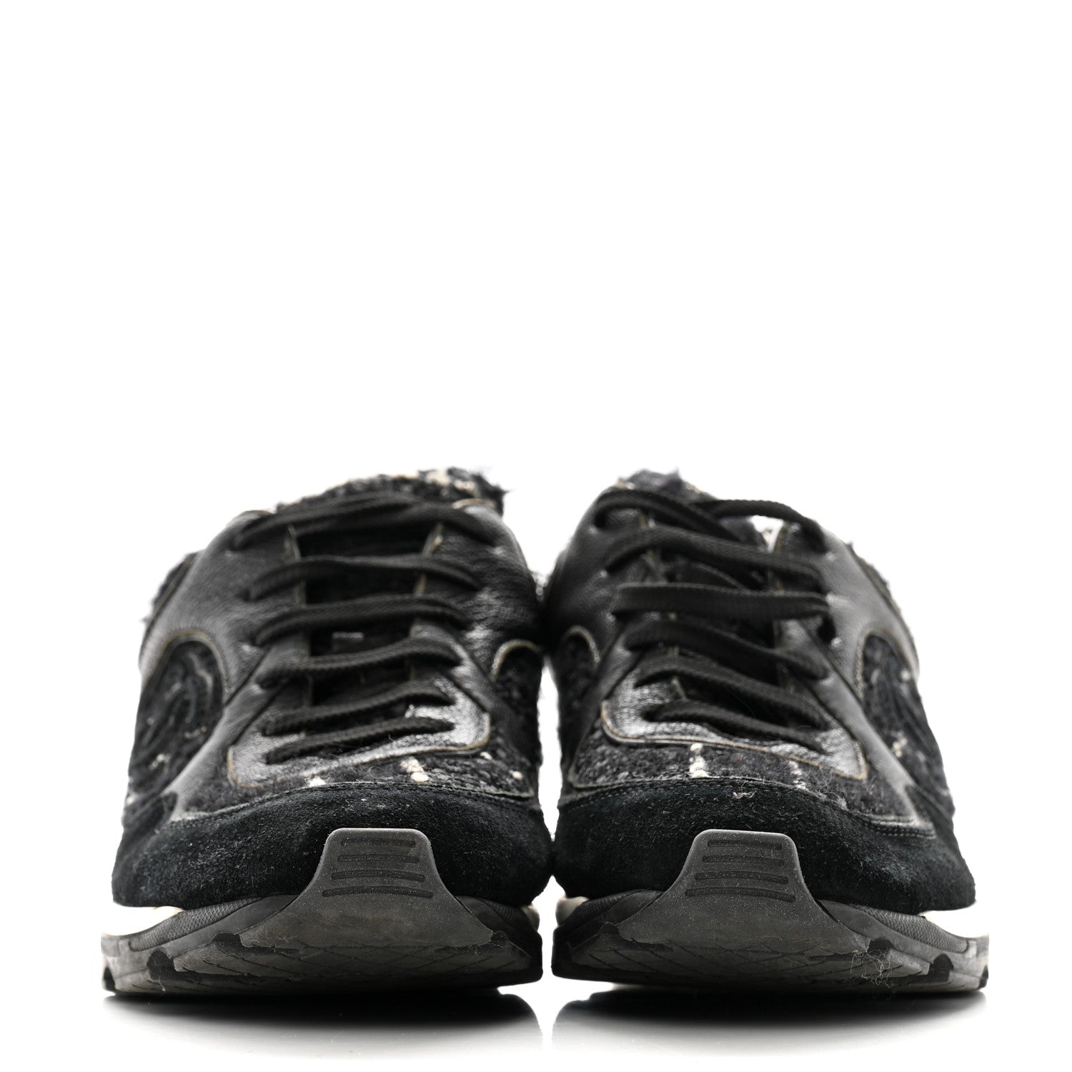 Tweed Suede Goatskin CC Sneakers 38 Black White