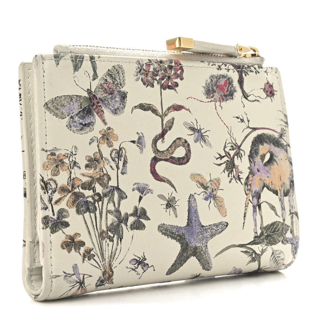 Calfskin Cabinet De Curiosites Print Caro Medium Wallet Latte Multicolor