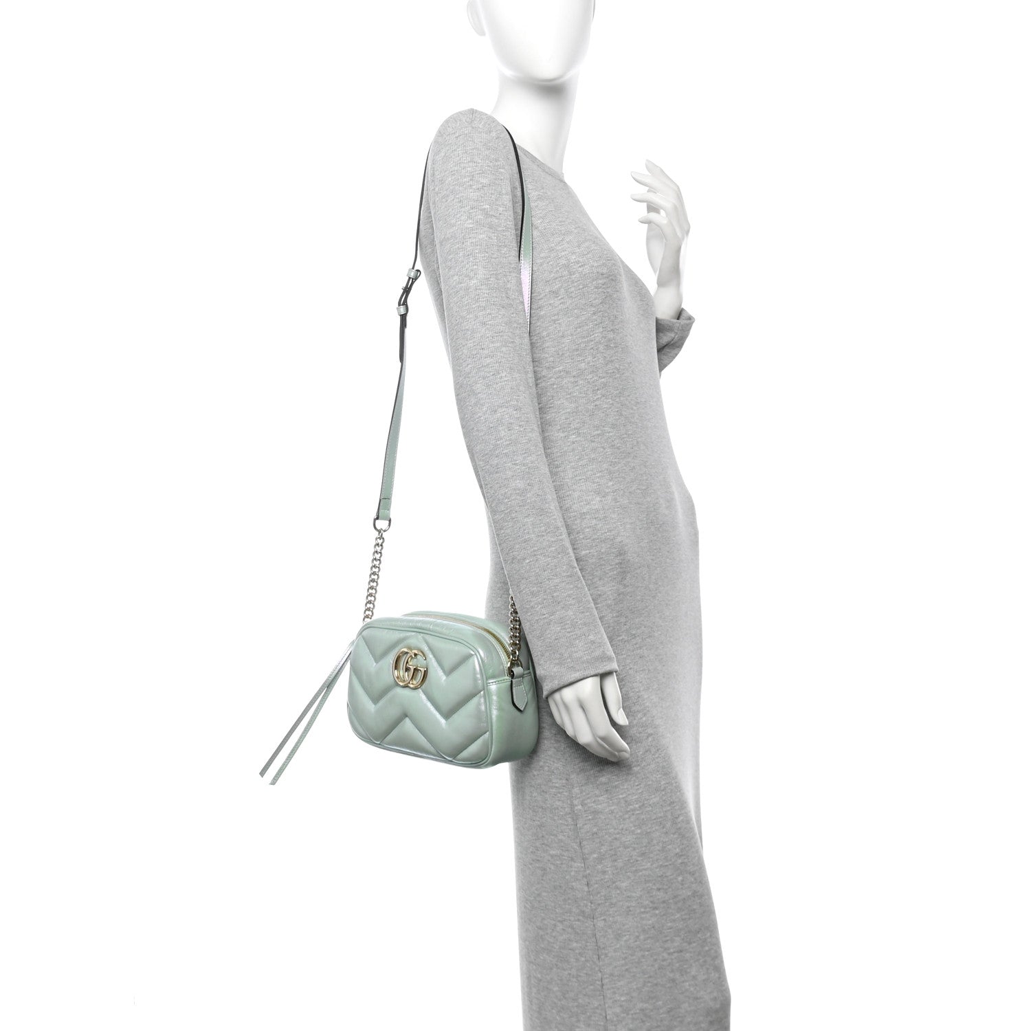 Iridescent Nappa Chevron Matelasse Small GG Marmont Chain Shoulder Bag Iridescent Salvy Green