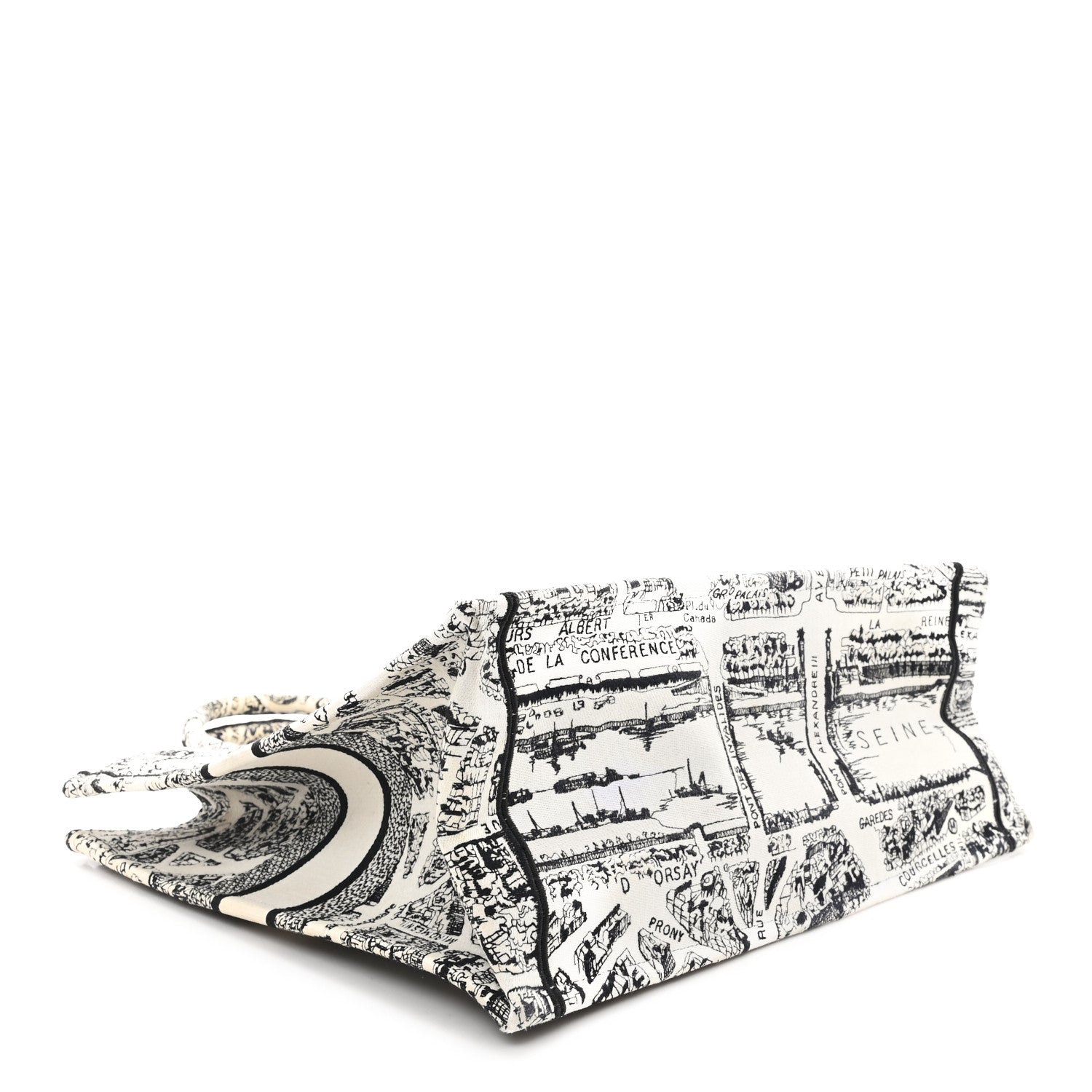 Canvas Embroidered Large Plan De Paris Book Tote White Black