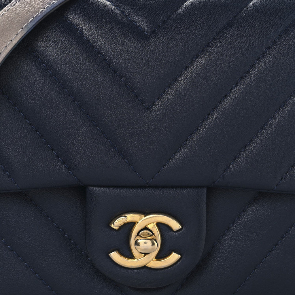 Lambskin Chevron Quilted Mini Chain Around Rectangular Flap Blue