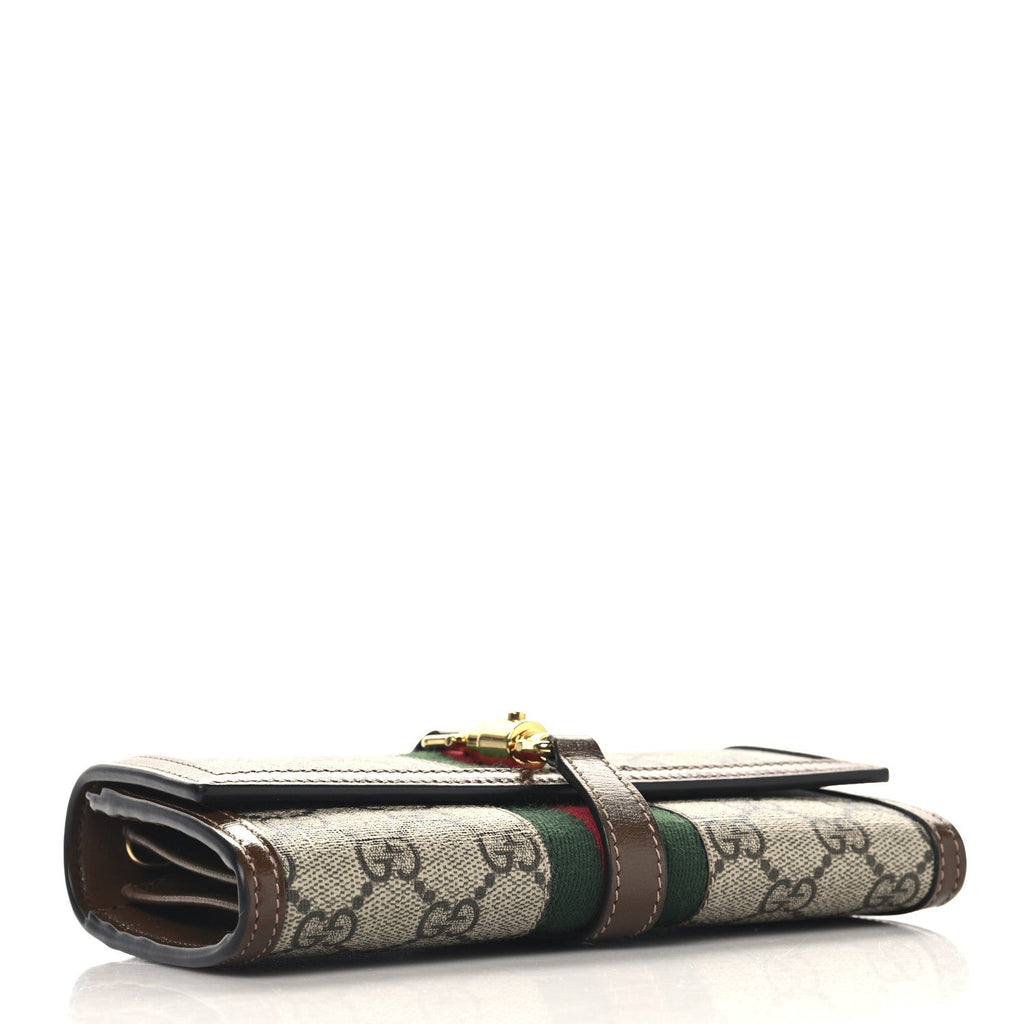 GG Supreme Monogram Azalea Calfskin Web Jackie 1961 Chain Wallet Beige Ebony Brown Sugar