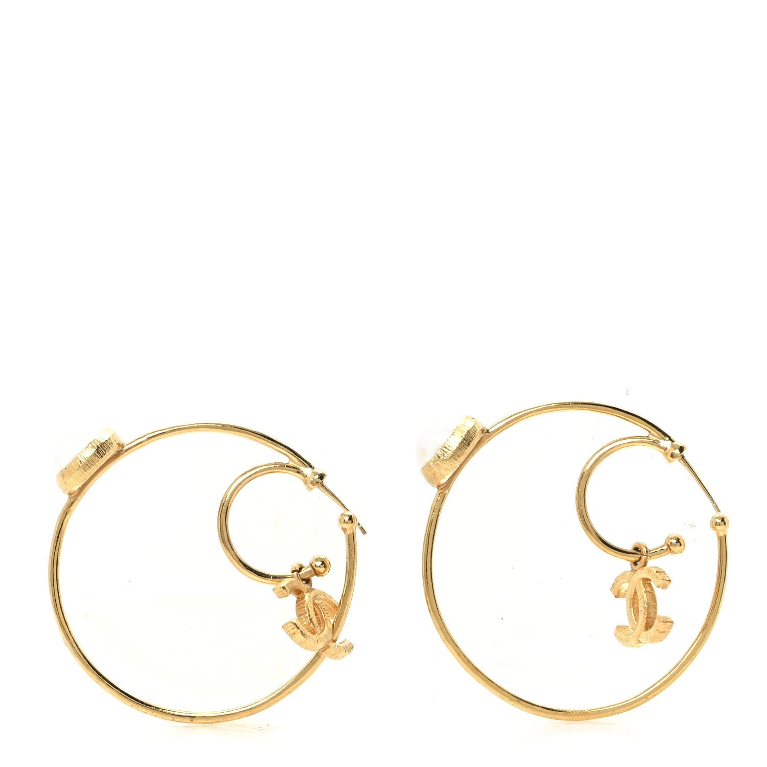 Pearl CC Tags Hoop Earrings Gold