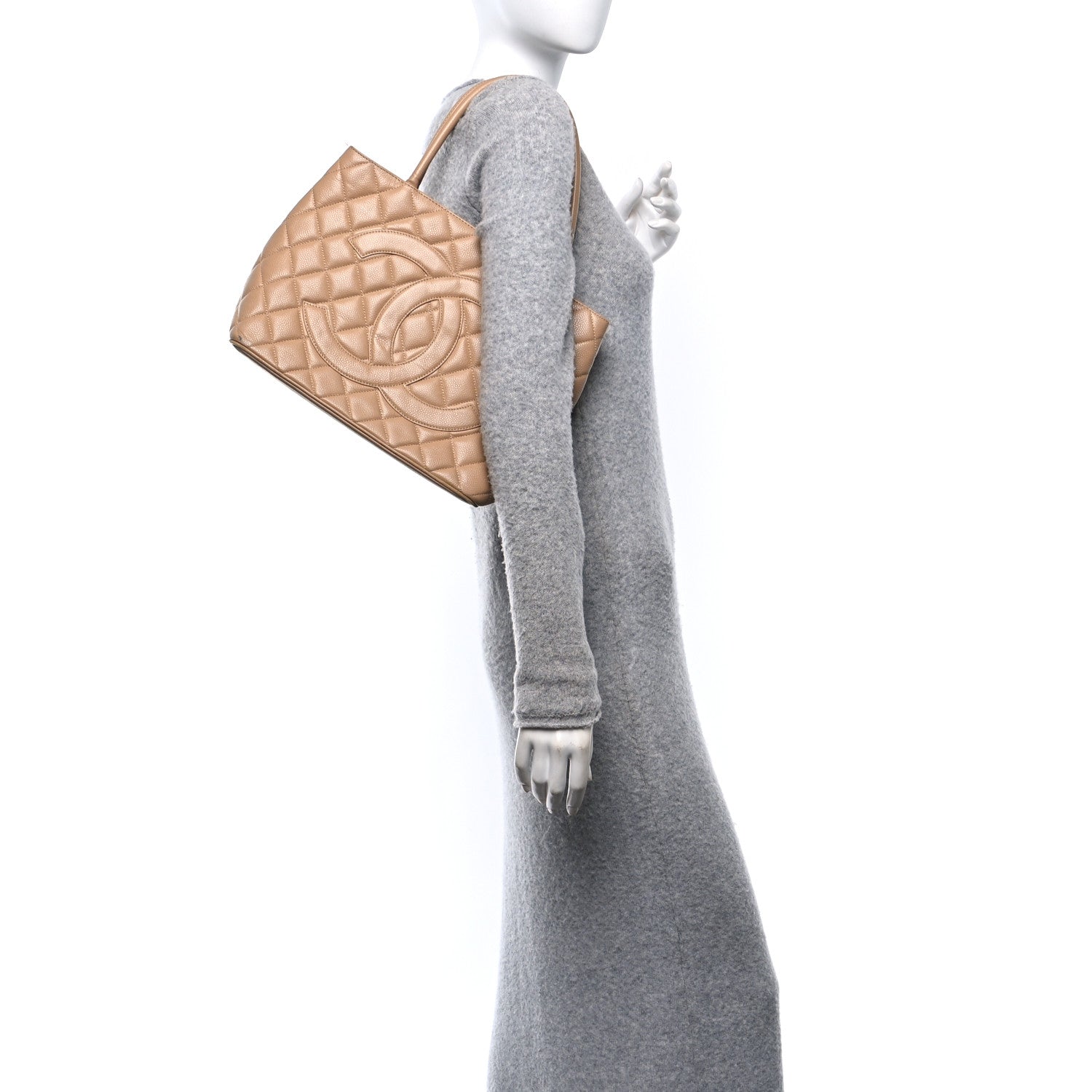 Caviar Quilted Medallion Tote Beige