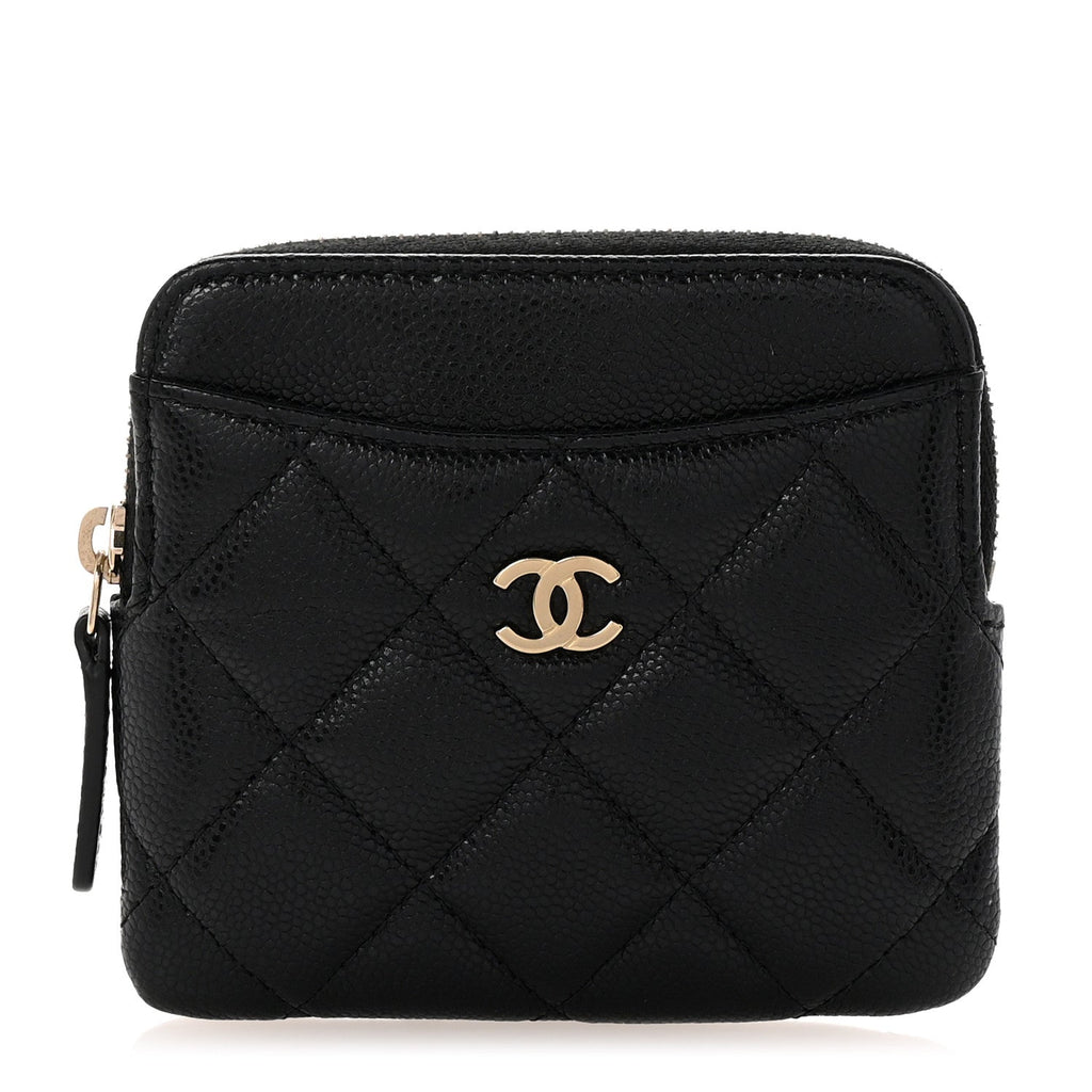 Caviar Quilted Zip  Holder Wallet Black