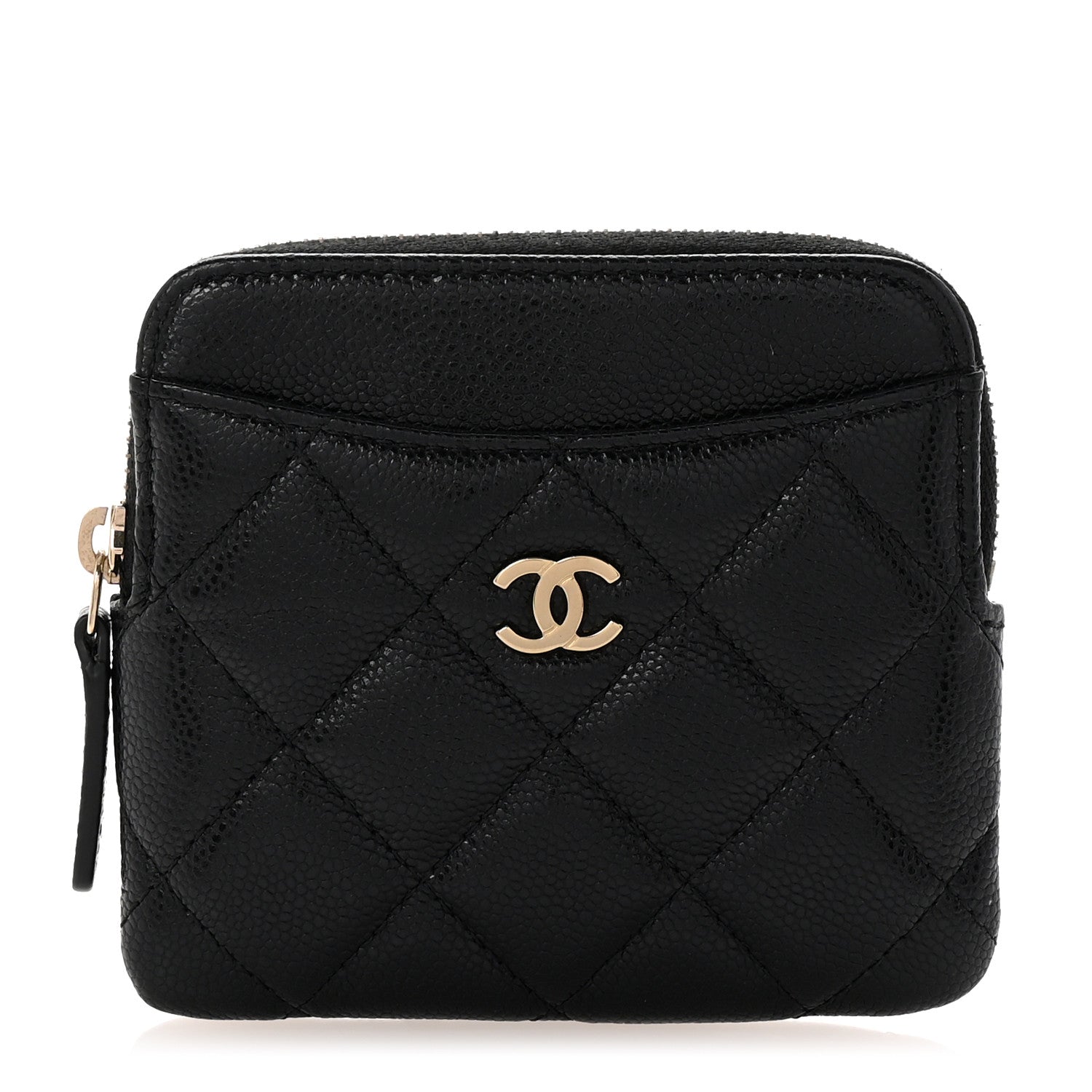 Caviar Quilted Zip  Holder Wallet Black
